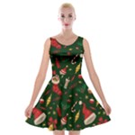 Texture, Pattern, Red, Craciun, Christmas, Hat, Santa, Green Velvet Skater Dress