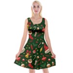 Texture, Pattern, Red, Craciun, Christmas, Hat, Santa, Green Reversible Velvet Sleeveless Dress