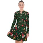 Texture, Pattern, Red, Craciun, Christmas, Hat, Santa, Green Long Sleeve Panel Dress