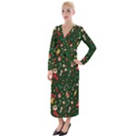 Texture, Pattern, Red, Craciun, Christmas, Hat, Santa, Green Velvet Maxi Wrap Dress