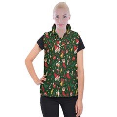 Texture, Pattern, Red, Craciun, Christmas, Hat, Santa, Green Women s Button Up Vest from ArtsNow.com