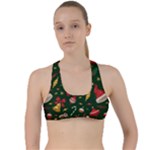 Texture, Pattern, Red, Craciun, Christmas, Hat, Santa, Green Criss Cross Racerback Sports Bra