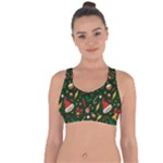 Texture, Pattern, Red, Craciun, Christmas, Hat, Santa, Green Cross String Back Sports Bra