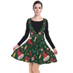 Texture, Pattern, Red, Craciun, Christmas, Hat, Santa, Green Plunge Pinafore Dress