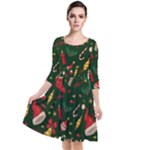 Texture, Pattern, Red, Craciun, Christmas, Hat, Santa, Green Quarter Sleeve Waist Band Dress