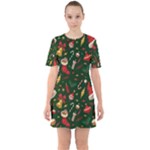 Texture, Pattern, Red, Craciun, Christmas, Hat, Santa, Green Sixties Short Sleeve Mini Dress