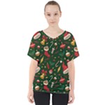 Texture, Pattern, Red, Craciun, Christmas, Hat, Santa, Green V-Neck Dolman Drape Top