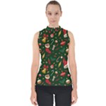 Texture, Pattern, Red, Craciun, Christmas, Hat, Santa, Green Mock Neck Shell Top