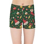 Texture, Pattern, Red, Craciun, Christmas, Hat, Santa, Green Kids  Sports Shorts