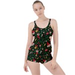 Texture, Pattern, Red, Craciun, Christmas, Hat, Santa, Green Boyleg Tankini Set 