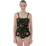 Texture, Pattern, Red, Craciun, Christmas, Hat, Santa, Green Twist Front Tankini Set