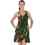 Texture, Pattern, Red, Craciun, Christmas, Hat, Santa, Green Show Some Back Chiffon Dress