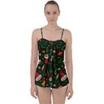 Texture, Pattern, Red, Craciun, Christmas, Hat, Santa, Green Babydoll Tankini Top