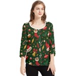 Texture, Pattern, Red, Craciun, Christmas, Hat, Santa, Green Chiffon Quarter Sleeve Blouse