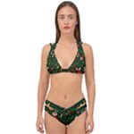 Texture, Pattern, Red, Craciun, Christmas, Hat, Santa, Green Double Strap Halter Bikini Set