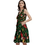 Texture, Pattern, Red, Craciun, Christmas, Hat, Santa, Green Sleeveless V-Neck Skater Dress with Pockets