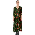 Texture, Pattern, Red, Craciun, Christmas, Hat, Santa, Green Button Up Boho Maxi Dress