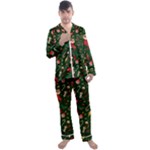 Texture, Pattern, Red, Craciun, Christmas, Hat, Santa, Green Men s Long Sleeve Satin Pajamas Set