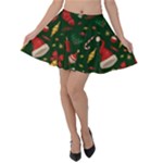 Texture, Pattern, Red, Craciun, Christmas, Hat, Santa, Green Velvet Skater Skirt