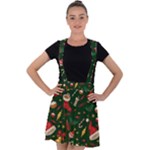 Texture, Pattern, Red, Craciun, Christmas, Hat, Santa, Green Velvet Suspender Skater Skirt