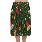 Texture, Pattern, Red, Craciun, Christmas, Hat, Santa, Green Velvet Flared Midi Skirt