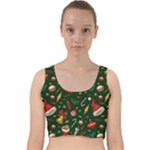 Texture, Pattern, Red, Craciun, Christmas, Hat, Santa, Green Velvet Racer Back Crop Top