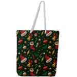 Texture, Pattern, Red, Craciun, Christmas, Hat, Santa, Green Full Print Rope Handle Tote (Large)