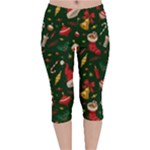 Texture, Pattern, Red, Craciun, Christmas, Hat, Santa, Green Velvet Capri Leggings 