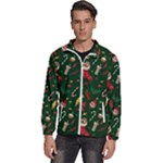 Texture, Pattern, Red, Craciun, Christmas, Hat, Santa, Green Men s High Neck Windbreaker