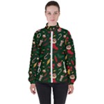 Texture, Pattern, Red, Craciun, Christmas, Hat, Santa, Green Women s High Neck Windbreaker