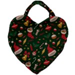 Texture, Pattern, Red, Craciun, Christmas, Hat, Santa, Green Giant Heart Shaped Tote