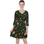 Texture, Pattern, Red, Craciun, Christmas, Hat, Santa, Green Quarter Sleeve Ruffle Waist Dress