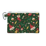 Texture, Pattern, Red, Craciun, Christmas, Hat, Santa, Green Canvas Cosmetic Bag (Medium)