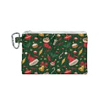 Texture, Pattern, Red, Craciun, Christmas, Hat, Santa, Green Canvas Cosmetic Bag (Small)