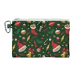 Texture, Pattern, Red, Craciun, Christmas, Hat, Santa, Green Canvas Cosmetic Bag (Large)