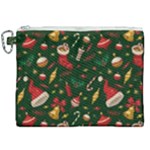 Texture, Pattern, Red, Craciun, Christmas, Hat, Santa, Green Canvas Cosmetic Bag (XXL)