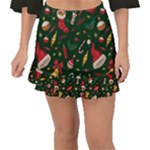 Texture, Pattern, Red, Craciun, Christmas, Hat, Santa, Green Fishtail Mini Chiffon Skirt