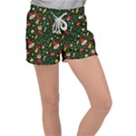 Texture, Pattern, Red, Craciun, Christmas, Hat, Santa, Green Women s Velour Lounge Shorts