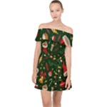 Texture, Pattern, Red, Craciun, Christmas, Hat, Santa, Green Off Shoulder Chiffon Dress