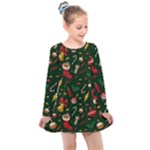 Texture, Pattern, Red, Craciun, Christmas, Hat, Santa, Green Kids  Long Sleeve Dress