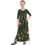 Texture, Pattern, Red, Craciun, Christmas, Hat, Santa, Green Kids  Quarter Sleeve Maxi Dress