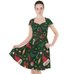 Texture, Pattern, Red, Craciun, Christmas, Hat, Santa, Green Cap Sleeve Midi Dress