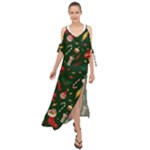 Texture, Pattern, Red, Craciun, Christmas, Hat, Santa, Green Maxi Chiffon Cover Up Dress