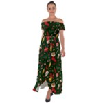 Texture, Pattern, Red, Craciun, Christmas, Hat, Santa, Green Off Shoulder Open Front Chiffon Dress