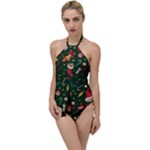 Texture, Pattern, Red, Craciun, Christmas, Hat, Santa, Green Go with the Flow One Piece Swimsuit