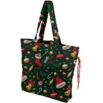 Texture, Pattern, Red, Craciun, Christmas, Hat, Santa, Green Drawstring Tote Bag