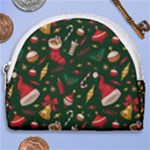 Texture, Pattern, Red, Craciun, Christmas, Hat, Santa, Green Horseshoe Style Canvas Pouch