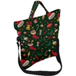 Texture, Pattern, Red, Craciun, Christmas, Hat, Santa, Green Fold Over Handle Tote Bag