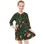 Texture, Pattern, Red, Craciun, Christmas, Hat, Santa, Green Kids  Quarter Sleeve Shirt Dress