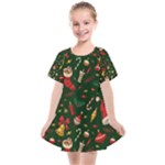 Texture, Pattern, Red, Craciun, Christmas, Hat, Santa, Green Kids  Smock Dress